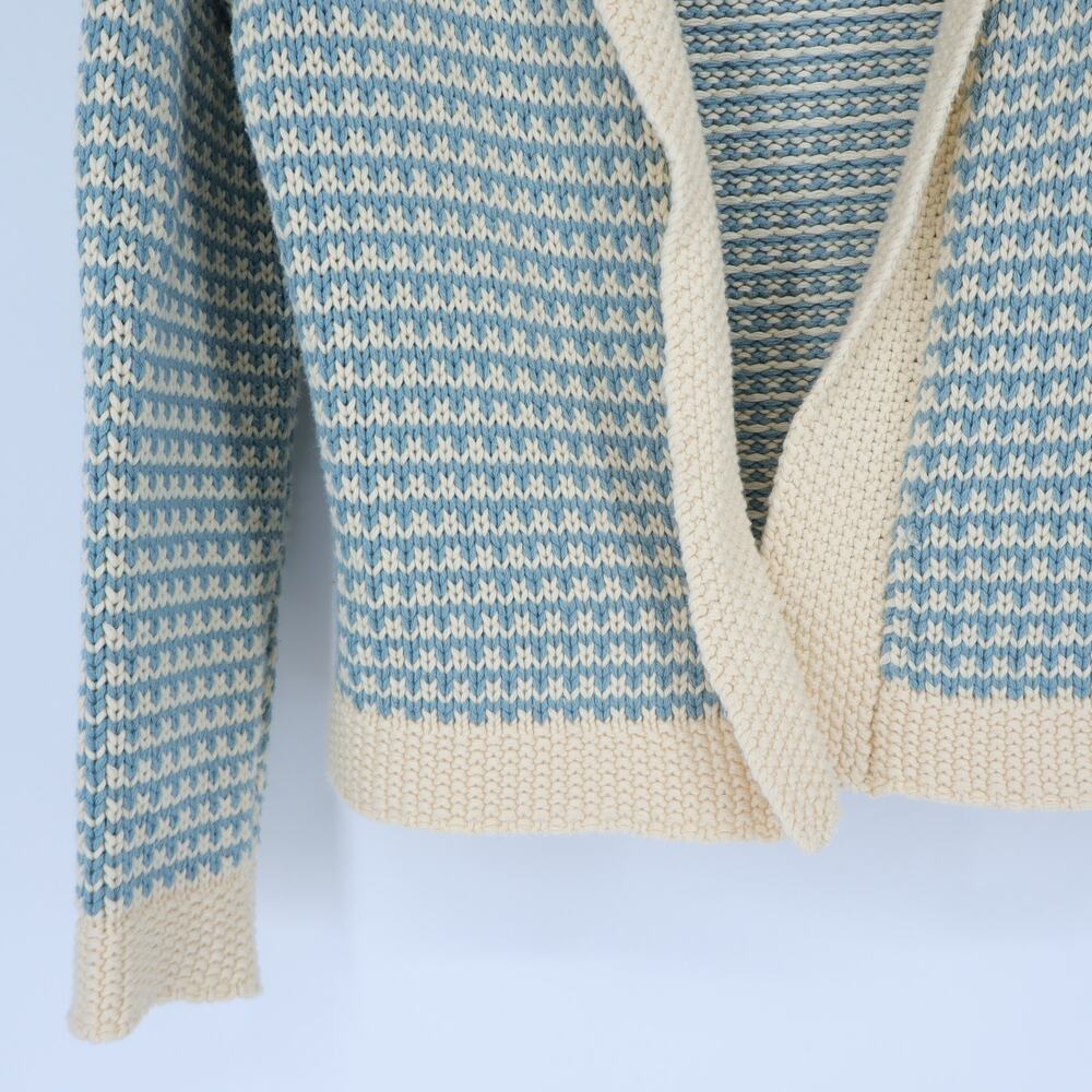 THE GREAT. Minicheck Lodge Cardigan Sweater Morning Sky Open Front Women's 0 XS - Picture 5 of 11